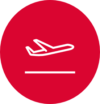 Icon of a plane taking off in a red circle