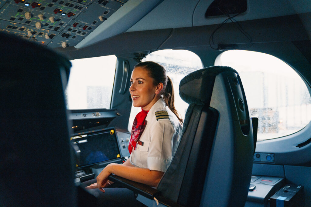 Virgin Atlantic female pilot in the flight deck